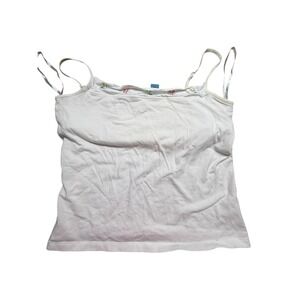 Y2K Teeco Floral Embroidered White Cami Woman's Size Large With Built in Bra